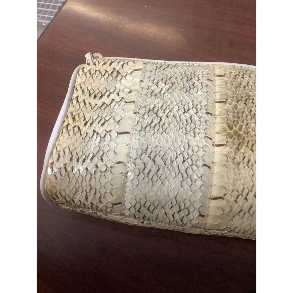 LORD & TAYLOR Ivory Leather & Snakeskin Shoulder Bag-B130